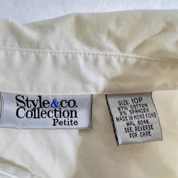 Style & Co Collection Button Shirt Ruched Woman 10P * PETITE* White Long Sleeve - Picture 2 of 8